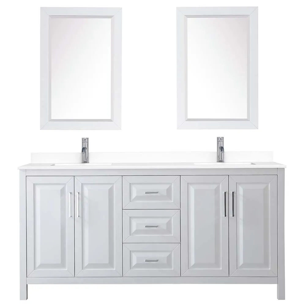 Daria 72 Inch Double Bathroom Vanity in White - Polished Chrome Trim