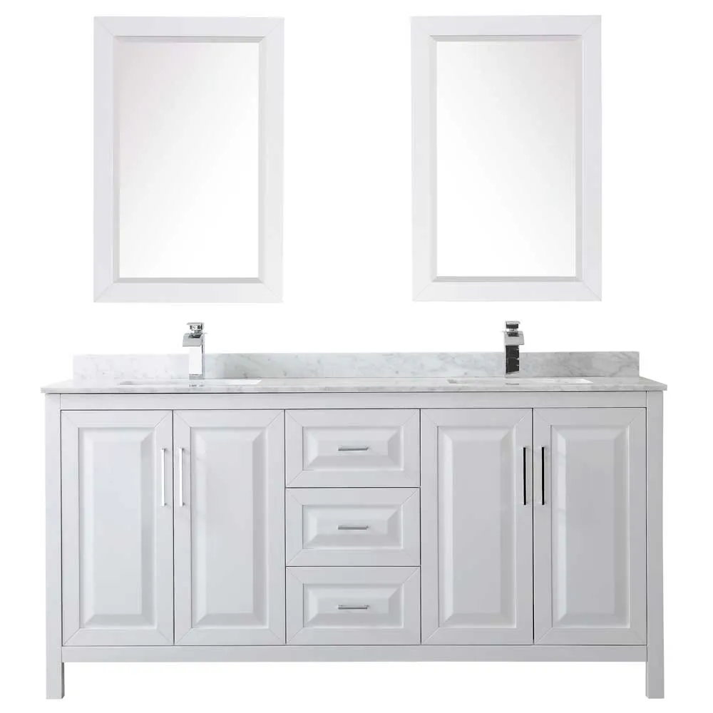 Daria 72 Inch Double Bathroom Vanity in White - Polished Chrome Trim