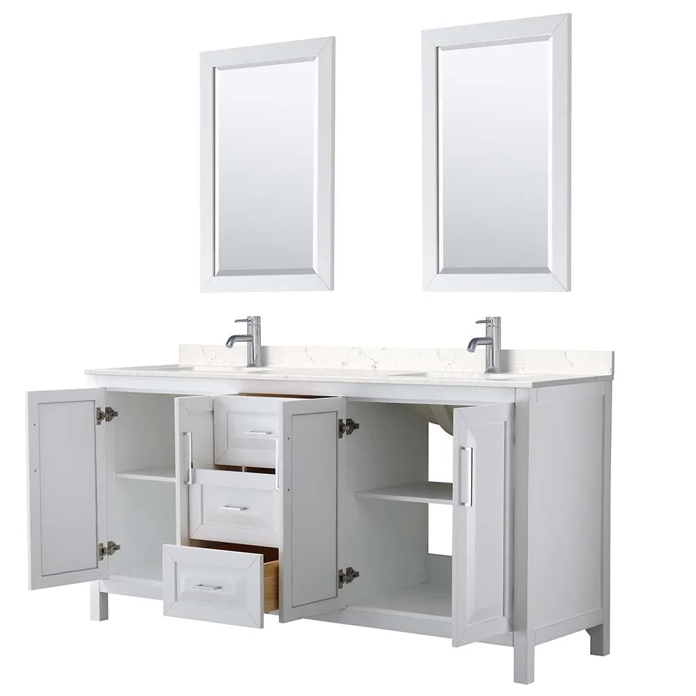 Daria 72 Inch Double Bathroom Vanity in White - Polished Chrome Trim