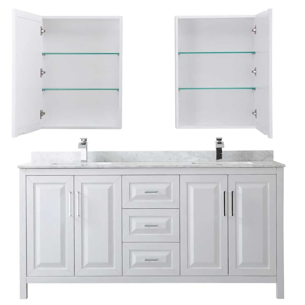 Daria 72 Inch Double Bathroom Vanity in White - Polished Chrome Trim