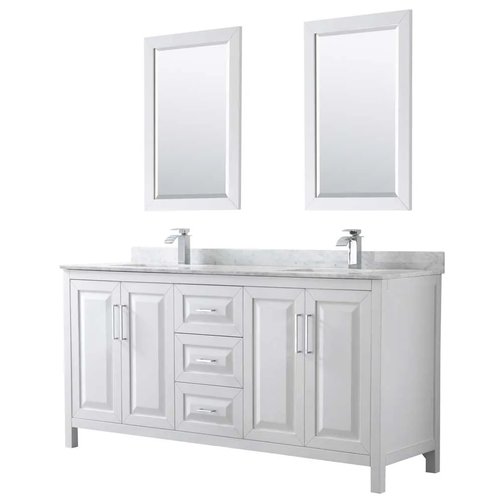 Daria 72 Inch Double Bathroom Vanity in White - Polished Chrome Trim