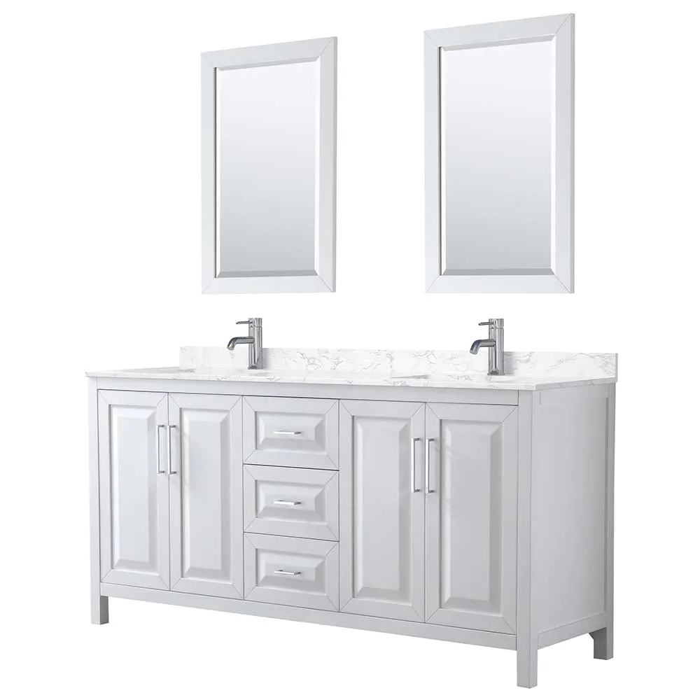 Daria 72 Inch Double Bathroom Vanity in White - Polished Chrome Trim