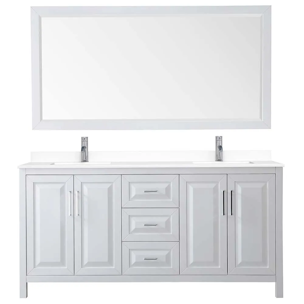 Daria 72 Inch Double Bathroom Vanity in White - Polished Chrome Trim