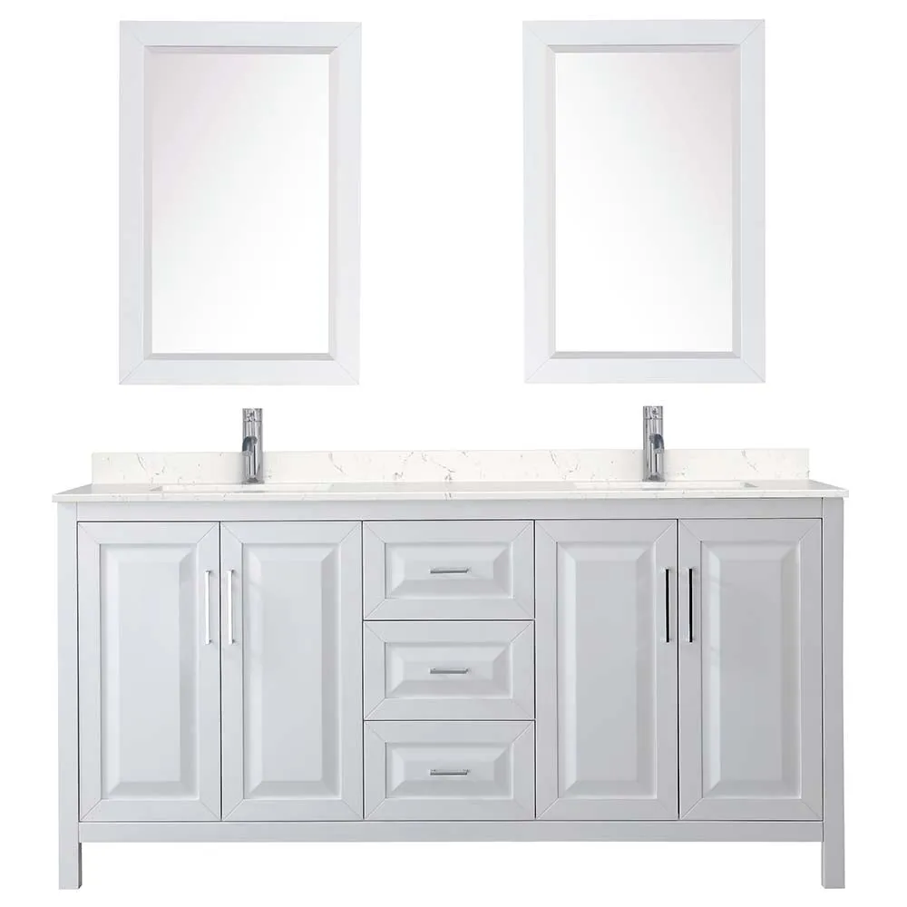 Daria 72 Inch Double Bathroom Vanity in White - Polished Chrome Trim