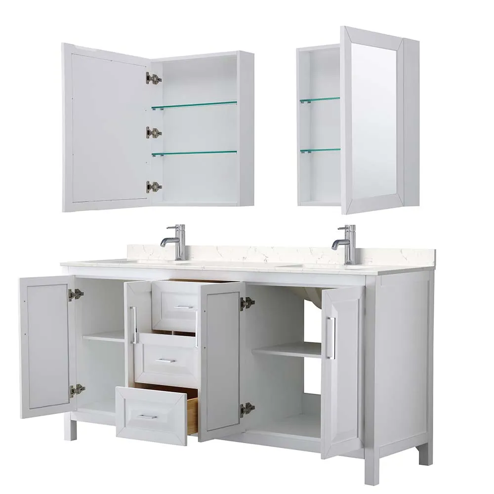 Daria 72 Inch Double Bathroom Vanity in White - Polished Chrome Trim