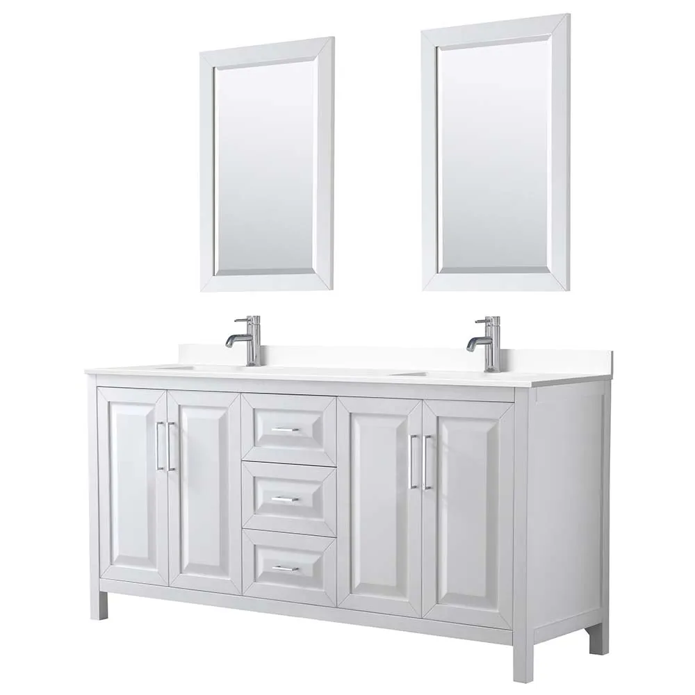 Daria 72 Inch Double Bathroom Vanity in White - Polished Chrome Trim