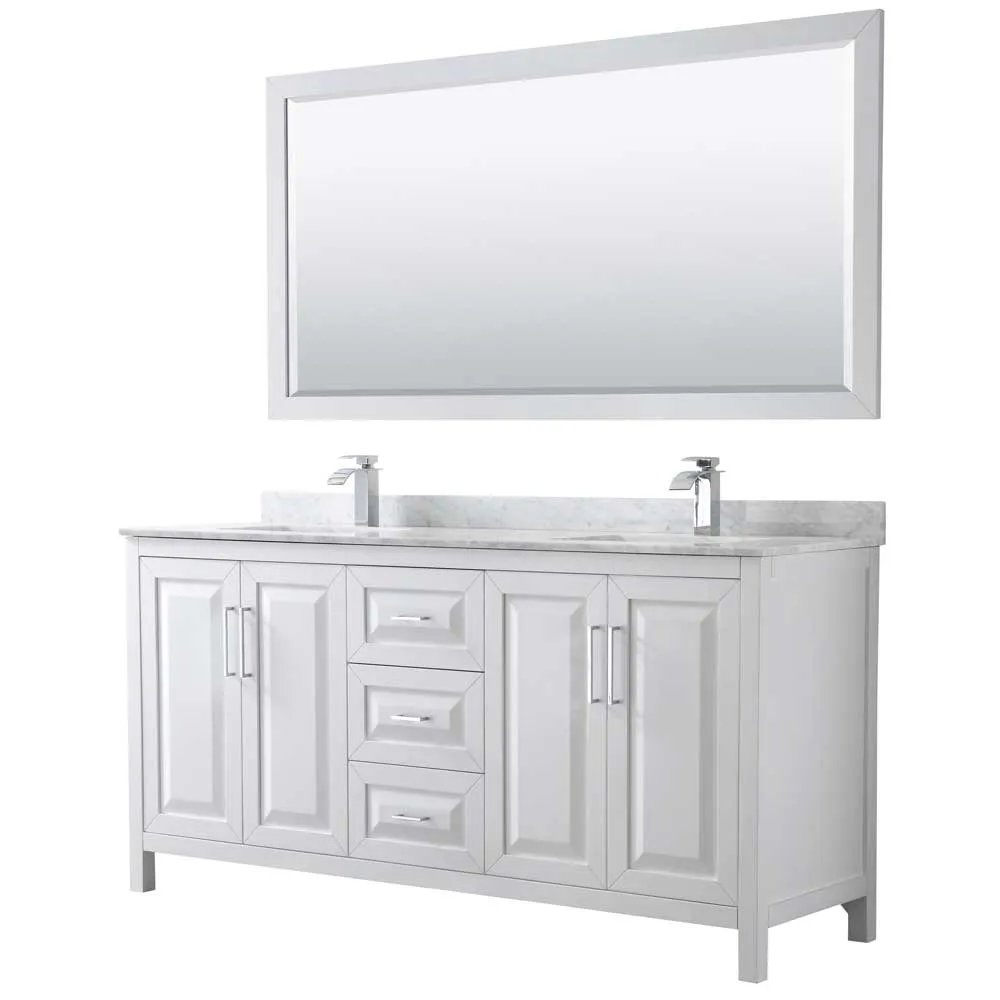 Daria 72 Inch Double Bathroom Vanity in White - Polished Chrome Trim