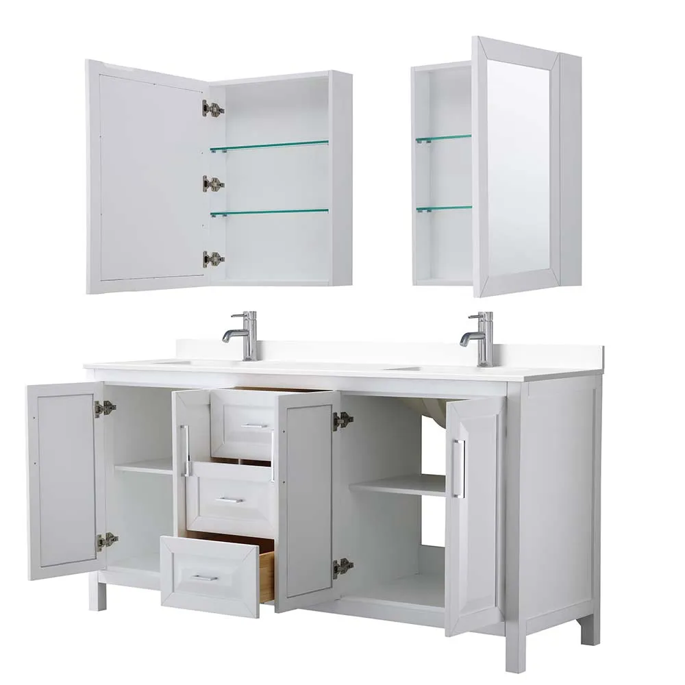 Daria 72 Inch Double Bathroom Vanity in White - Polished Chrome Trim