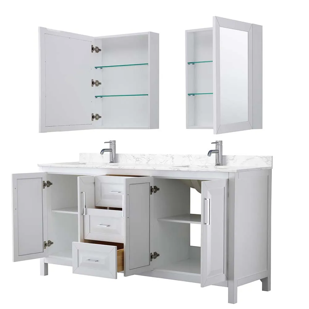 Daria 72 Inch Double Bathroom Vanity in White - Polished Chrome Trim