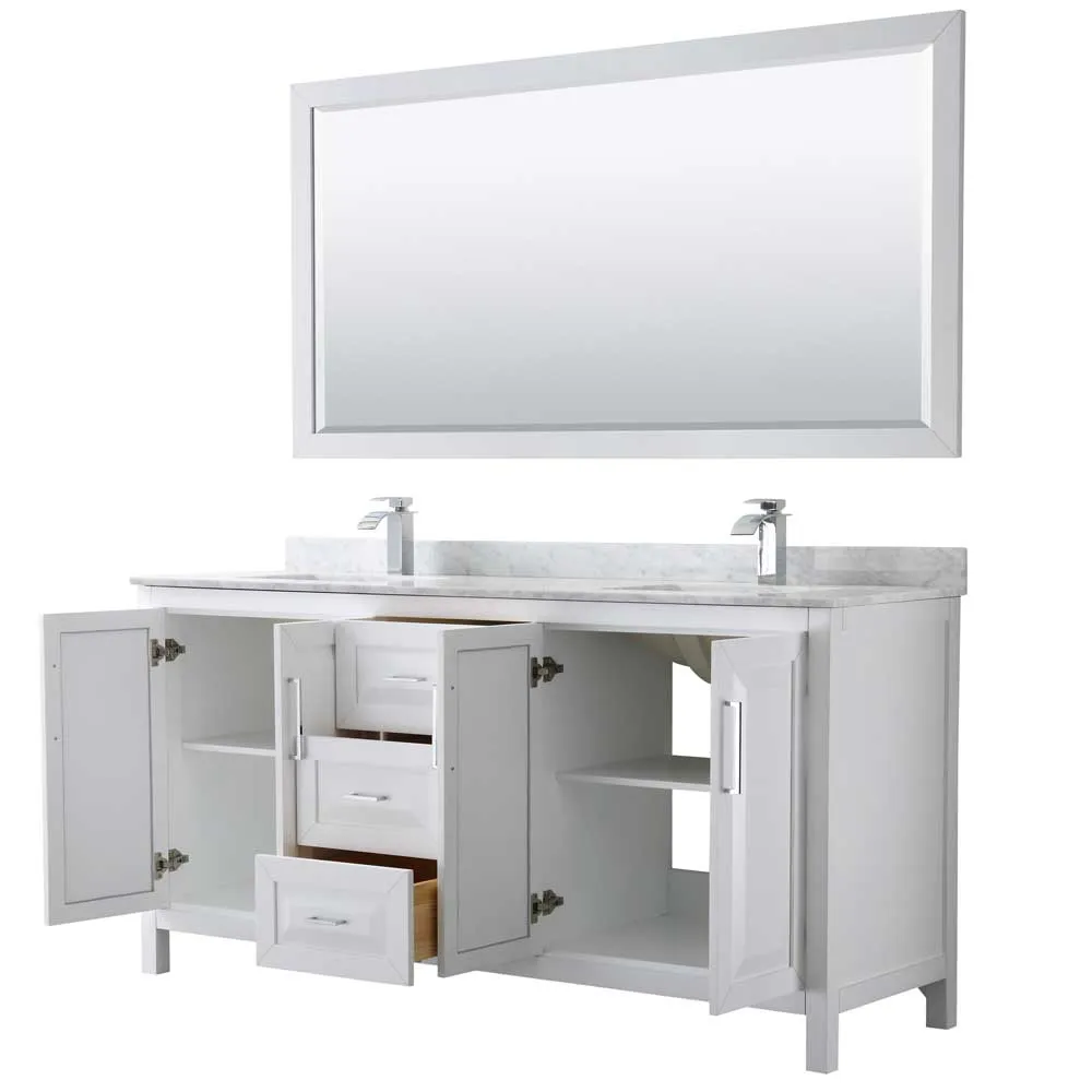 Daria 72 Inch Double Bathroom Vanity in White - Polished Chrome Trim