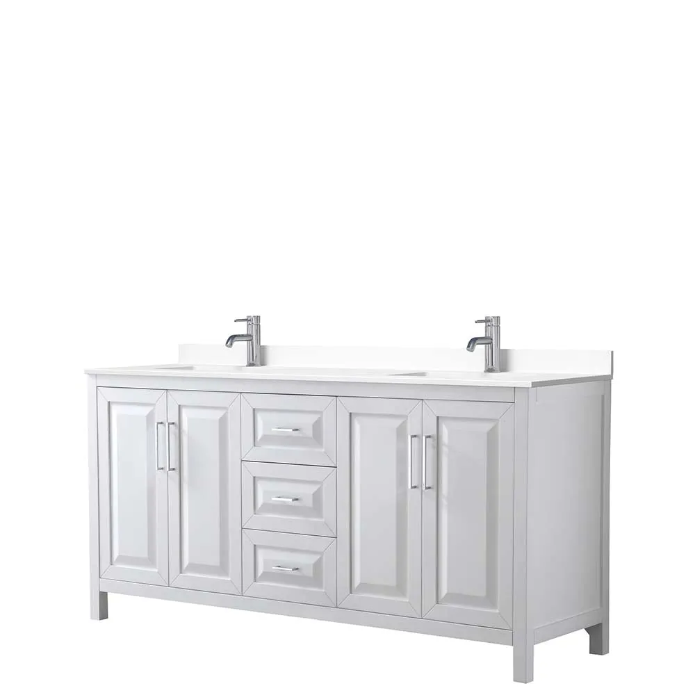 Daria 72 Inch Double Bathroom Vanity in White - Polished Chrome Trim