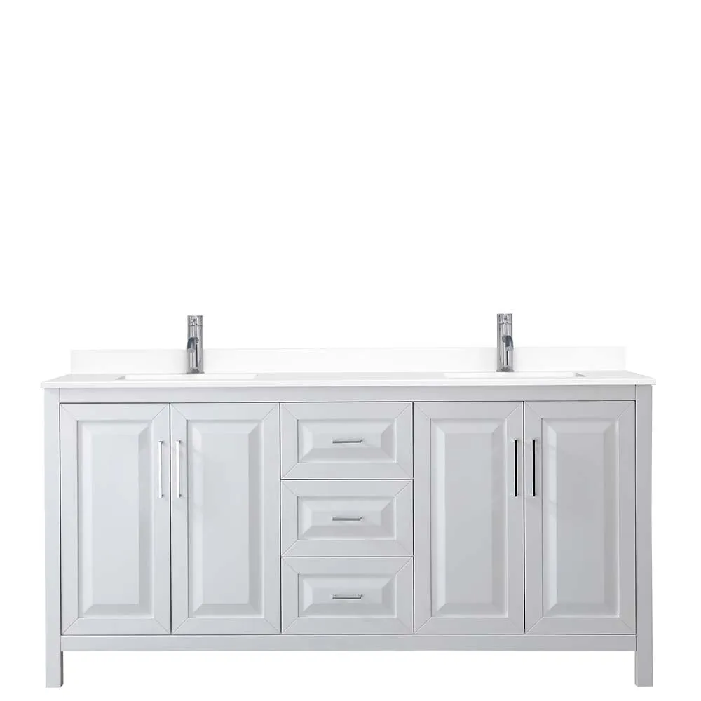 Daria 72 Inch Double Bathroom Vanity in White - Polished Chrome Trim