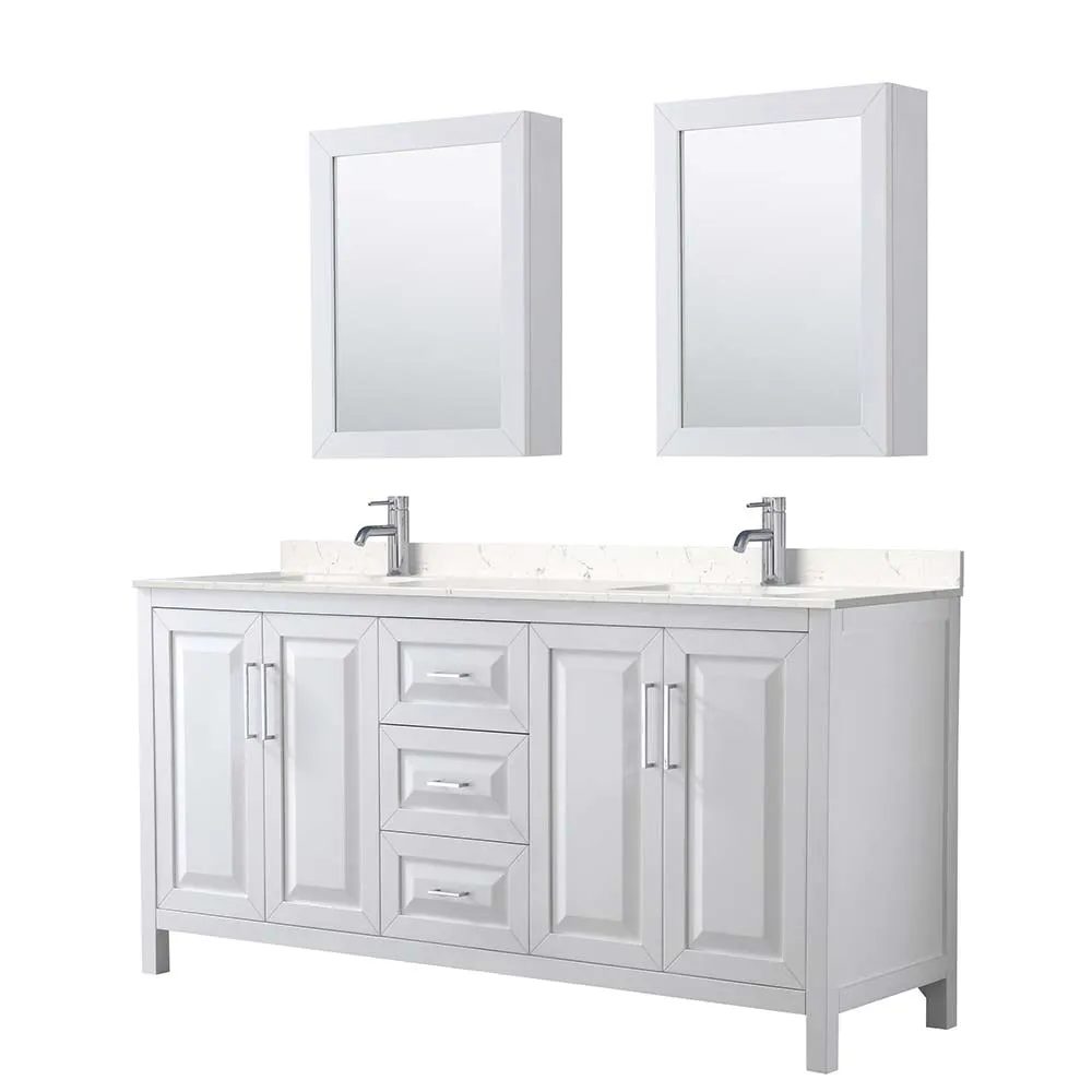 Daria 72 Inch Double Bathroom Vanity in White - Polished Chrome Trim