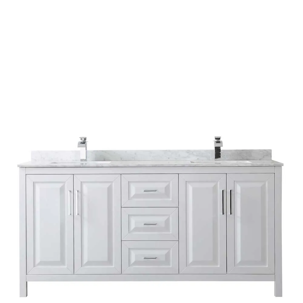 Daria 72 Inch Double Bathroom Vanity in White - Polished Chrome Trim