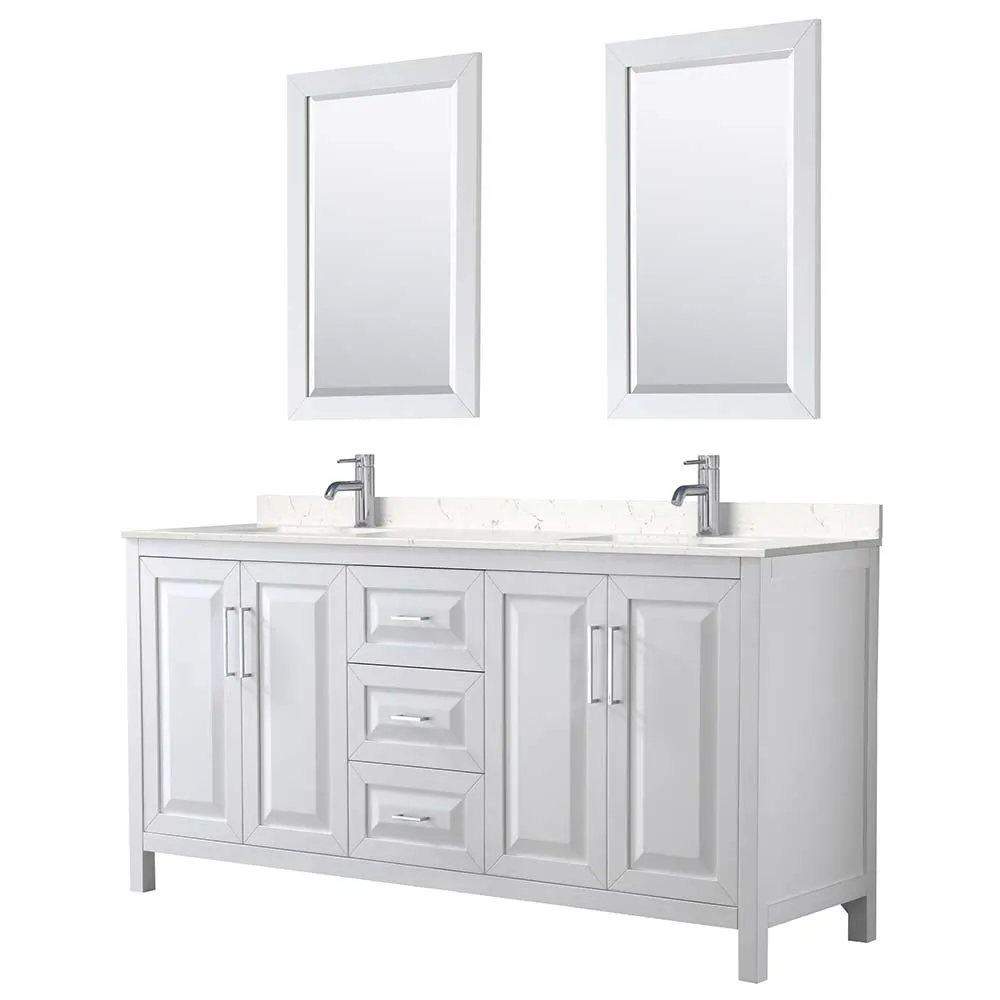 Daria 72 Inch Double Bathroom Vanity in White - Polished Chrome Trim