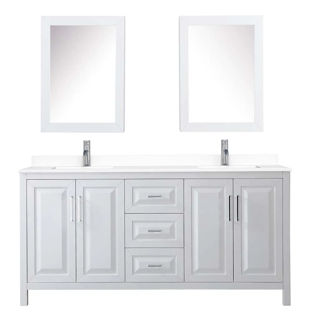 Daria 72 Inch Double Bathroom Vanity in White - Polished Chrome Trim