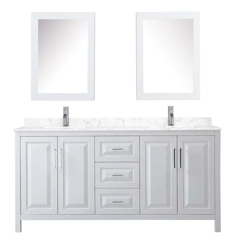 Daria 72 Inch Double Bathroom Vanity in White - Polished Chrome Trim