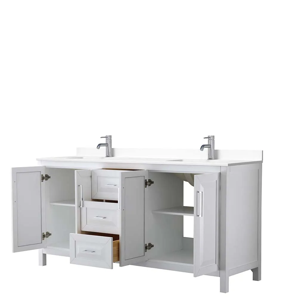 Daria 72 Inch Double Bathroom Vanity in White - Polished Chrome Trim
