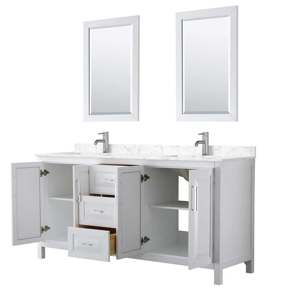 Daria 72 Inch Double Bathroom Vanity in White - Polished Chrome Trim