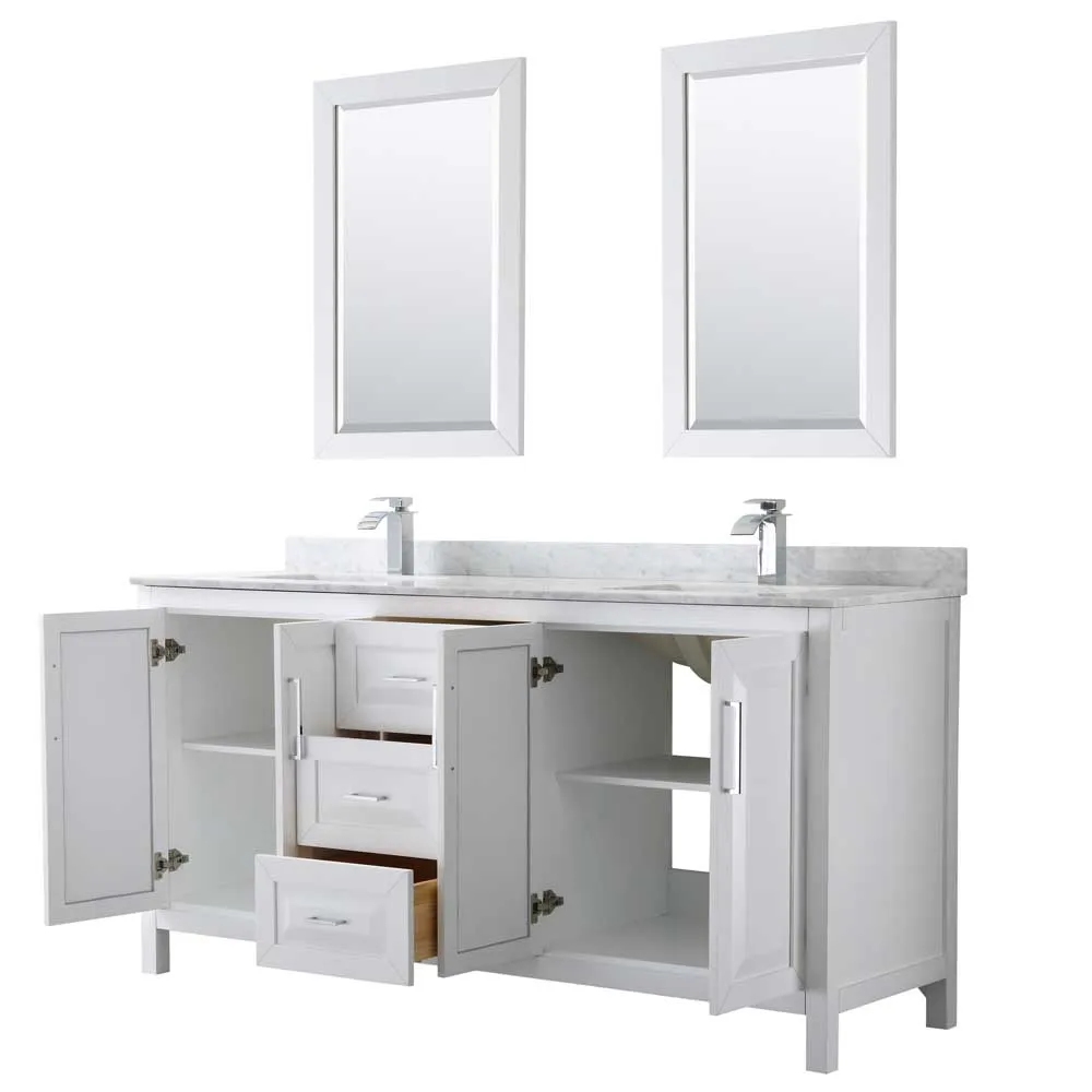 Daria 72 Inch Double Bathroom Vanity in White - Polished Chrome Trim