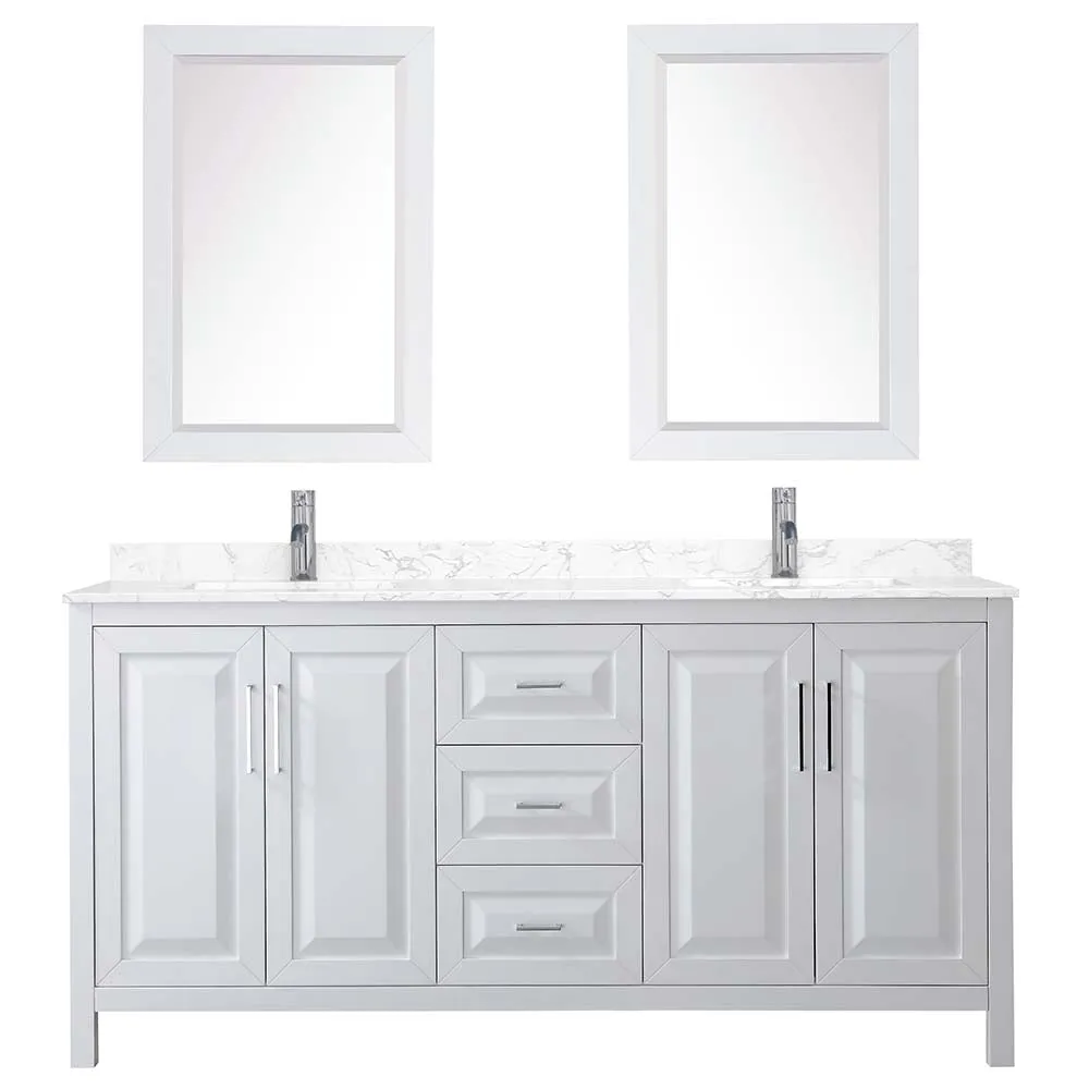 Daria 72 Inch Double Bathroom Vanity in White - Polished Chrome Trim