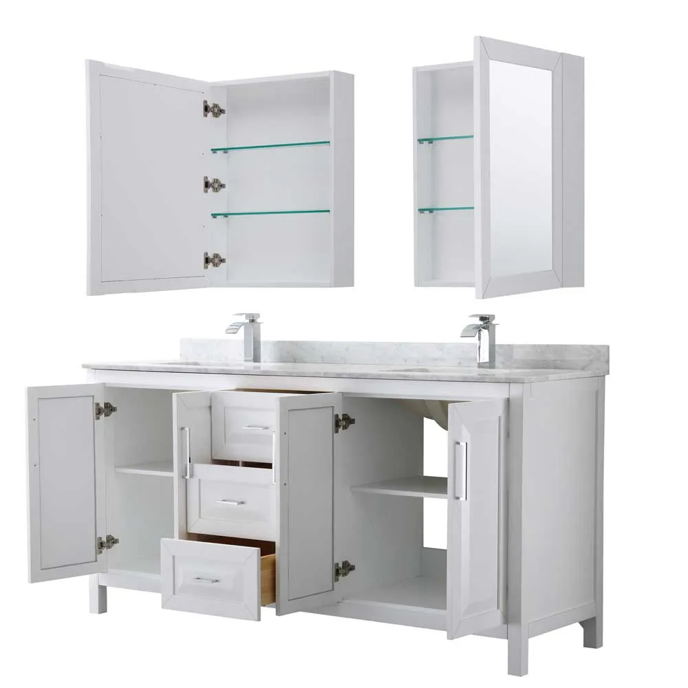 Daria 72 Inch Double Bathroom Vanity in White - Polished Chrome Trim