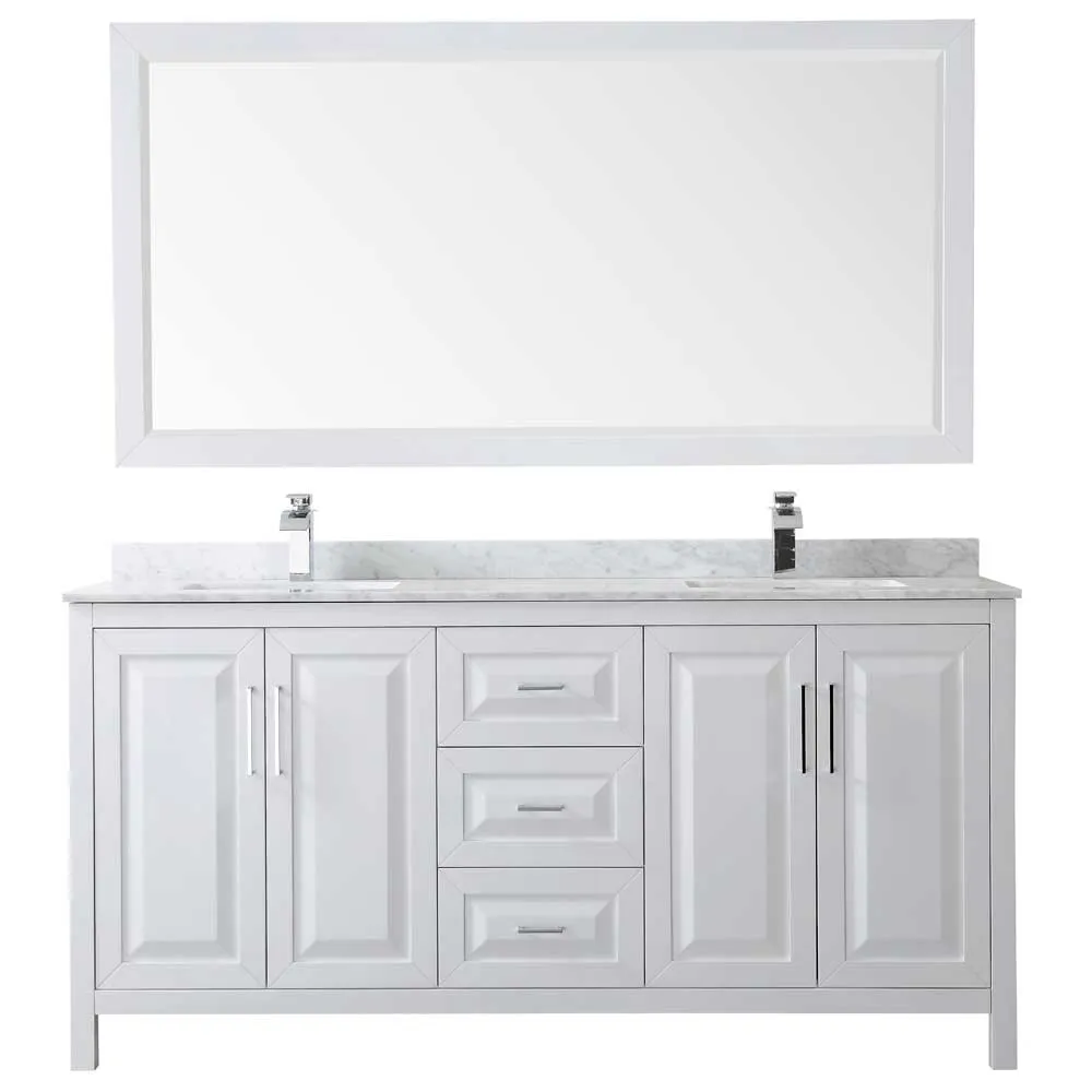 Daria 72 Inch Double Bathroom Vanity in White - Polished Chrome Trim