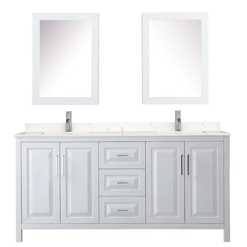 Daria 72 Inch Double Bathroom Vanity in White - Polished Chrome Trim