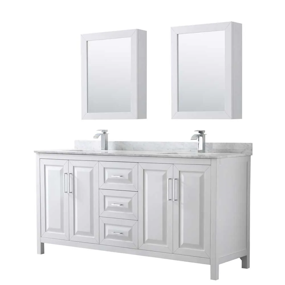 Daria 72 Inch Double Bathroom Vanity in White - Polished Chrome Trim