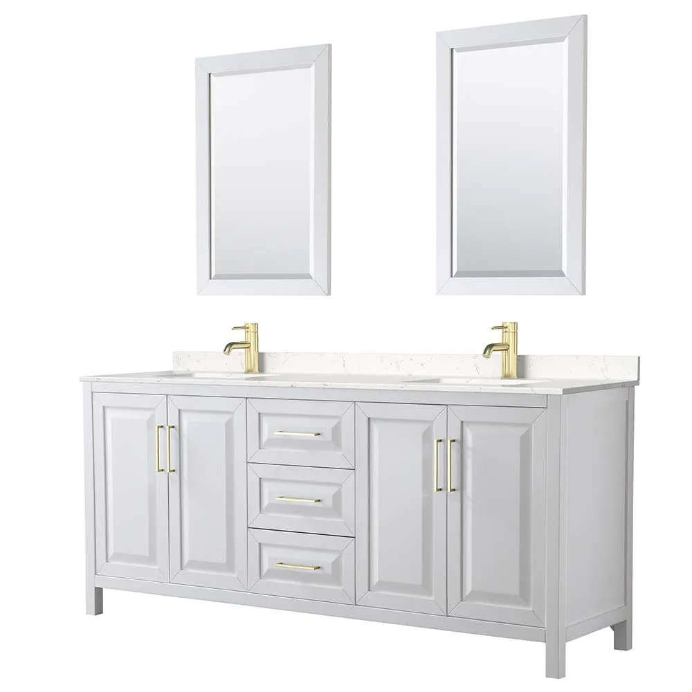 Daria 80 Inch Double Bathroom Vanity in White - Brushed Gold Trim