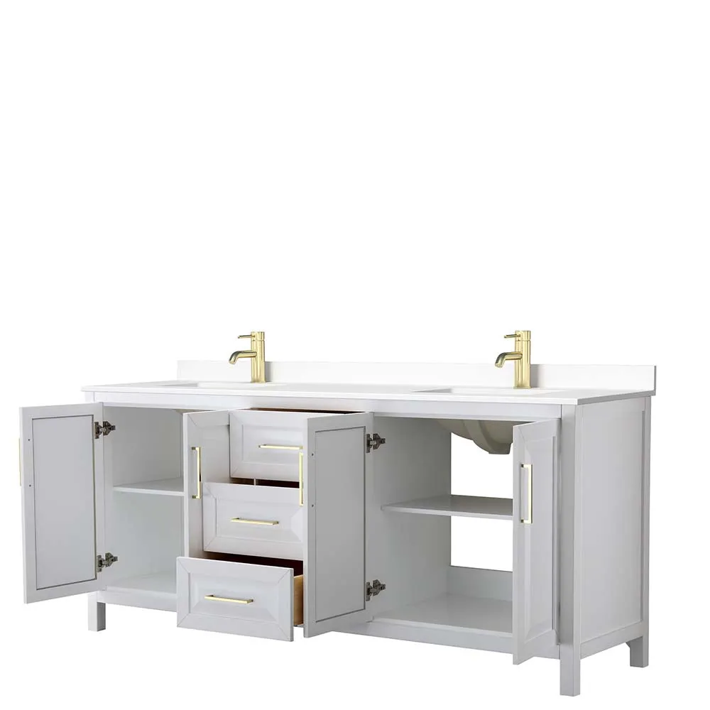 Daria 80 Inch Double Bathroom Vanity in White - Brushed Gold Trim