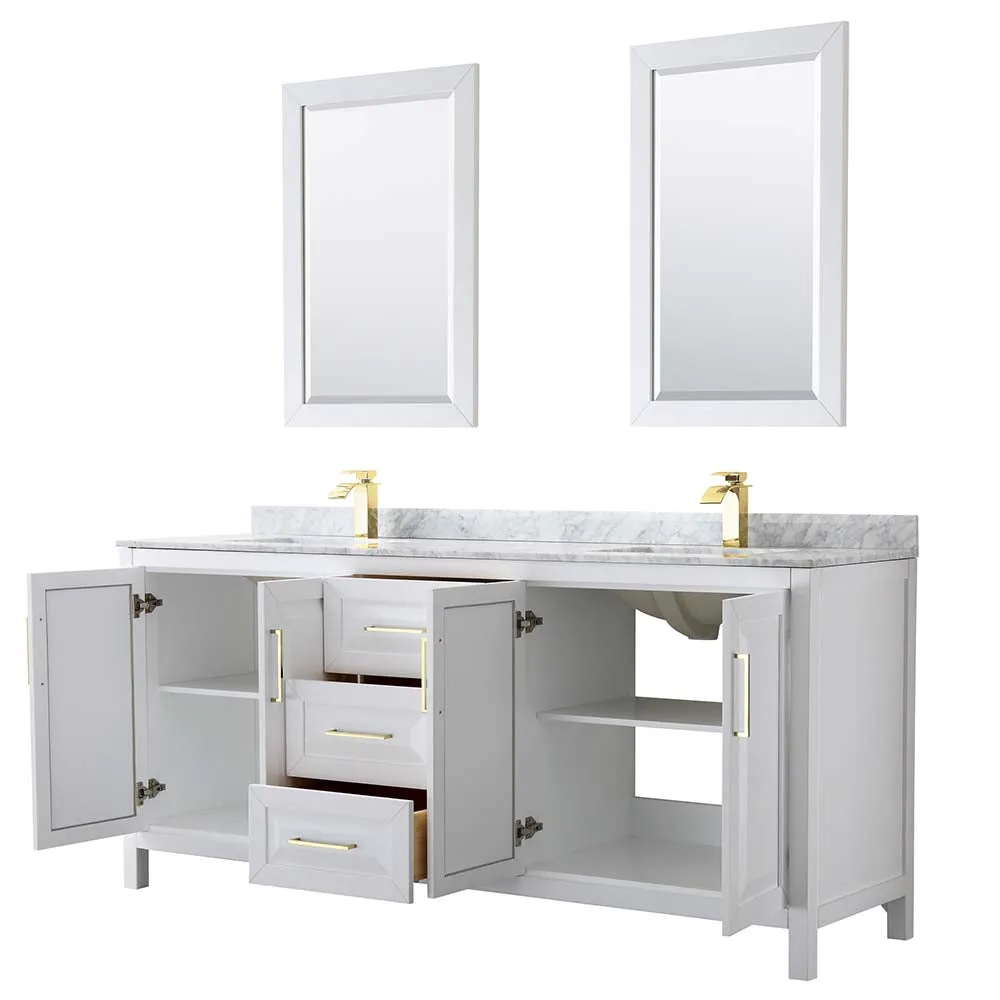 Daria 80 Inch Double Bathroom Vanity in White - Brushed Gold Trim