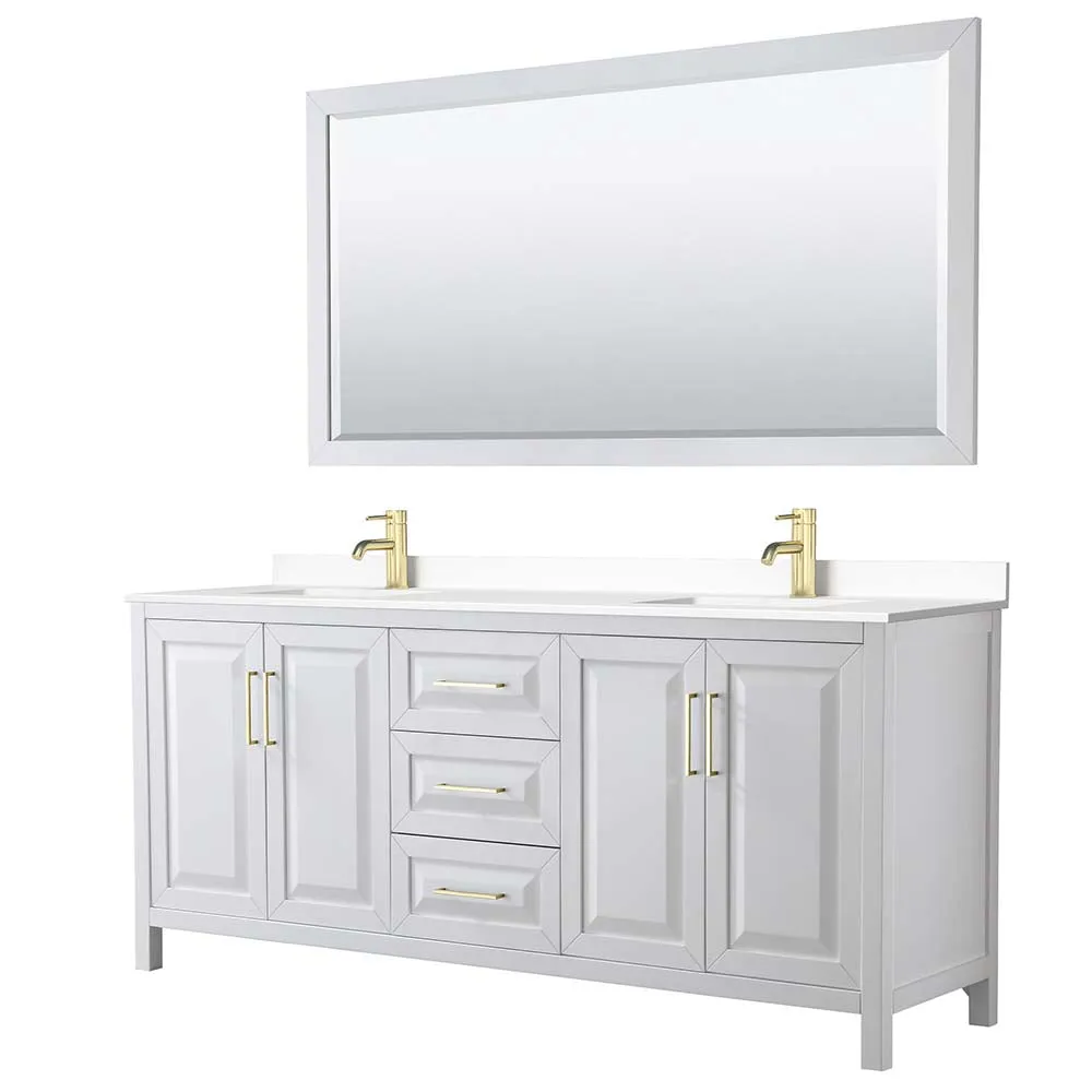 Daria 80 Inch Double Bathroom Vanity in White - Brushed Gold Trim