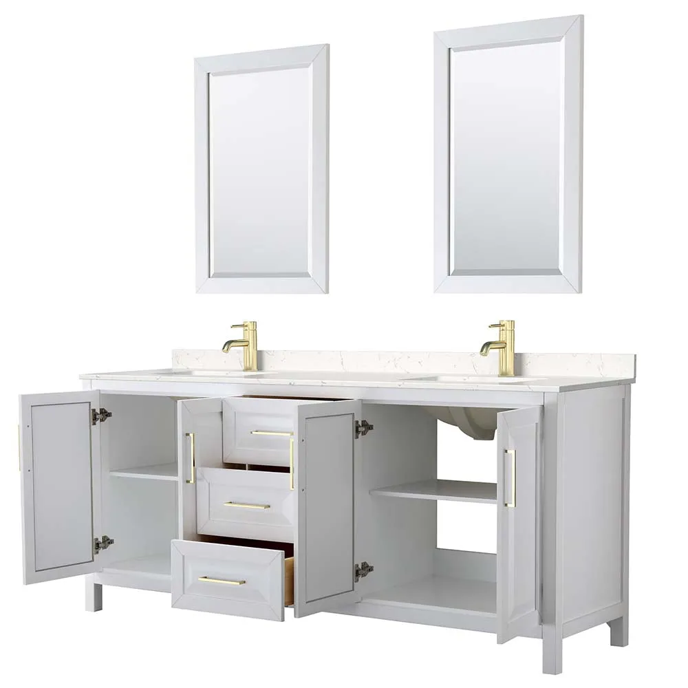 Daria 80 Inch Double Bathroom Vanity in White - Brushed Gold Trim
