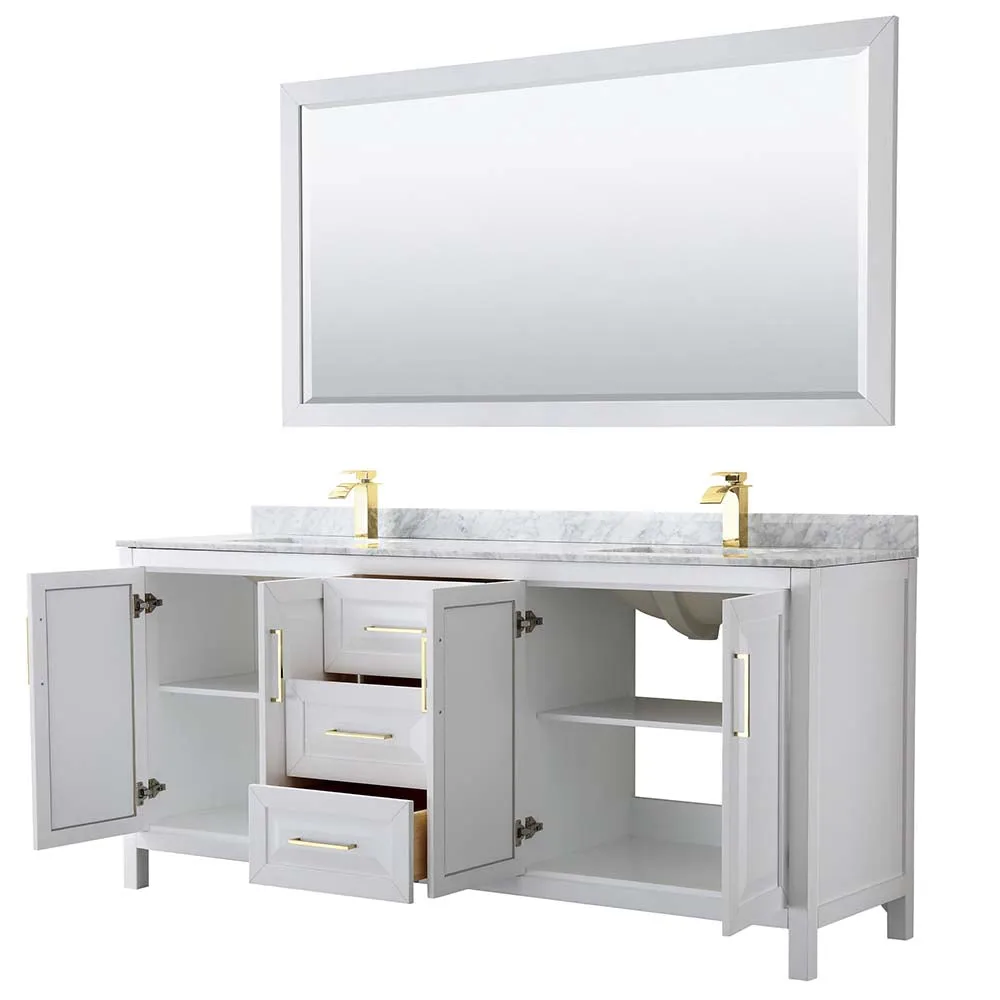 Daria 80 Inch Double Bathroom Vanity in White - Brushed Gold Trim