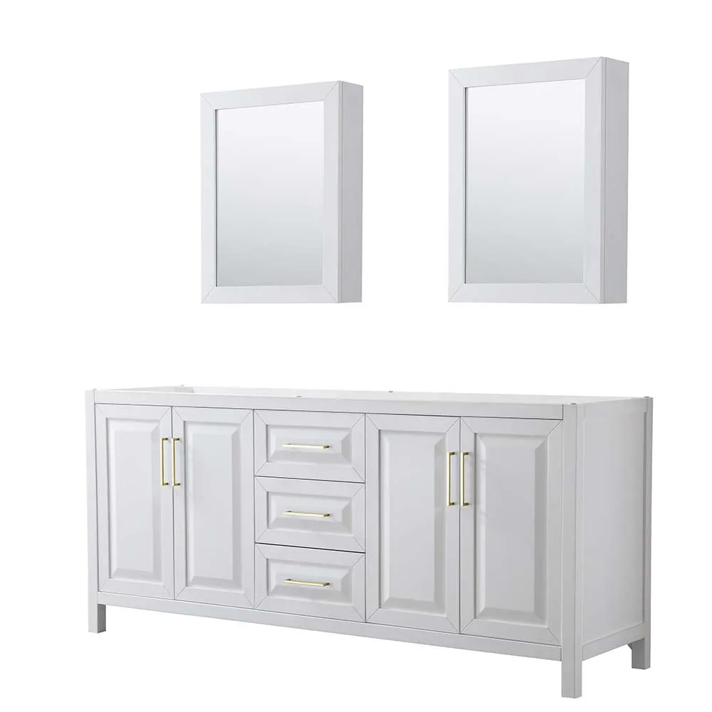 Daria 80 Inch Double Bathroom Vanity in White - Brushed Gold Trim