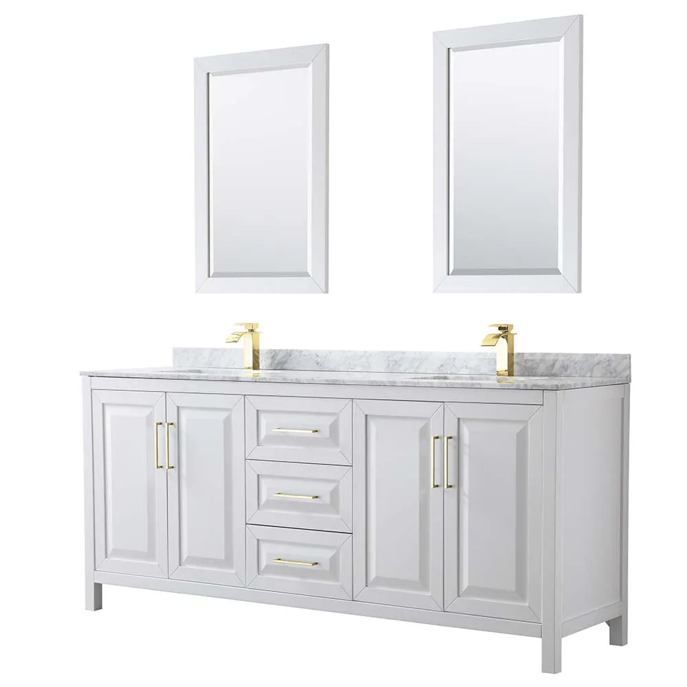 Daria 80 Inch Double Bathroom Vanity in White - Brushed Gold Trim