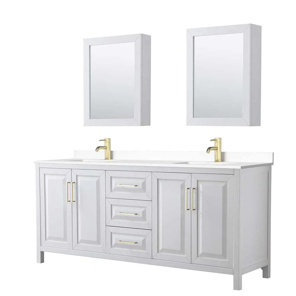 Daria 80 Inch Double Bathroom Vanity in White - Brushed Gold Trim