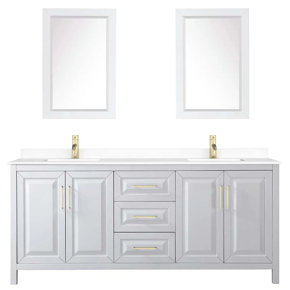 Daria 80 Inch Double Bathroom Vanity in White - Brushed Gold Trim