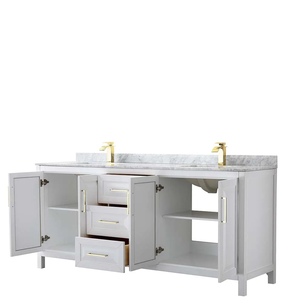 Daria 80 Inch Double Bathroom Vanity in White - Brushed Gold Trim