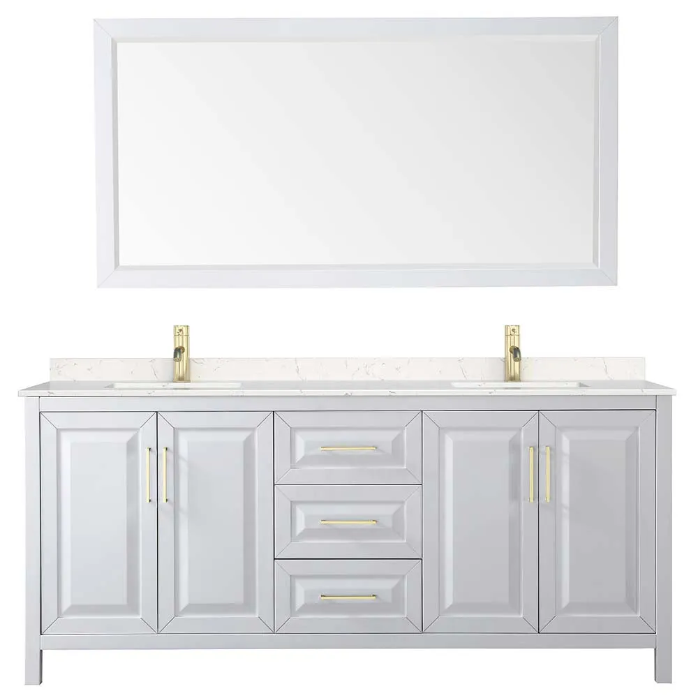 Daria 80 Inch Double Bathroom Vanity in White - Brushed Gold Trim