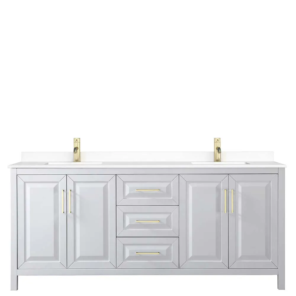 Daria 80 Inch Double Bathroom Vanity in White - Brushed Gold Trim
