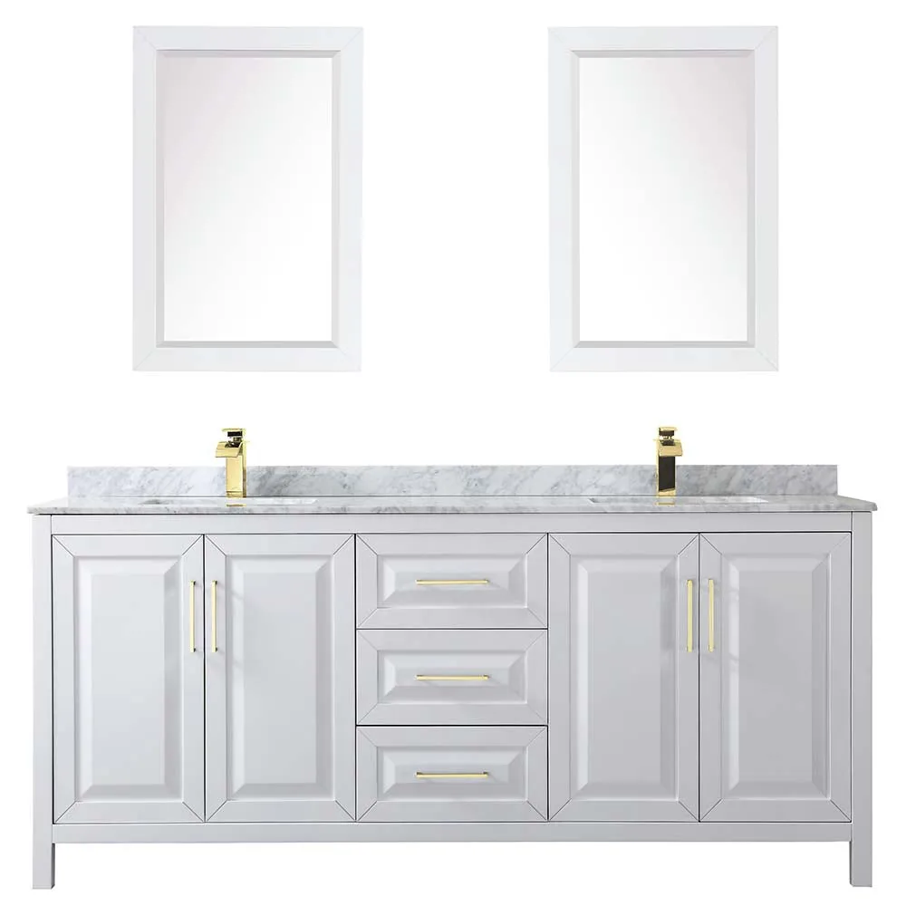 Daria 80 Inch Double Bathroom Vanity in White - Brushed Gold Trim