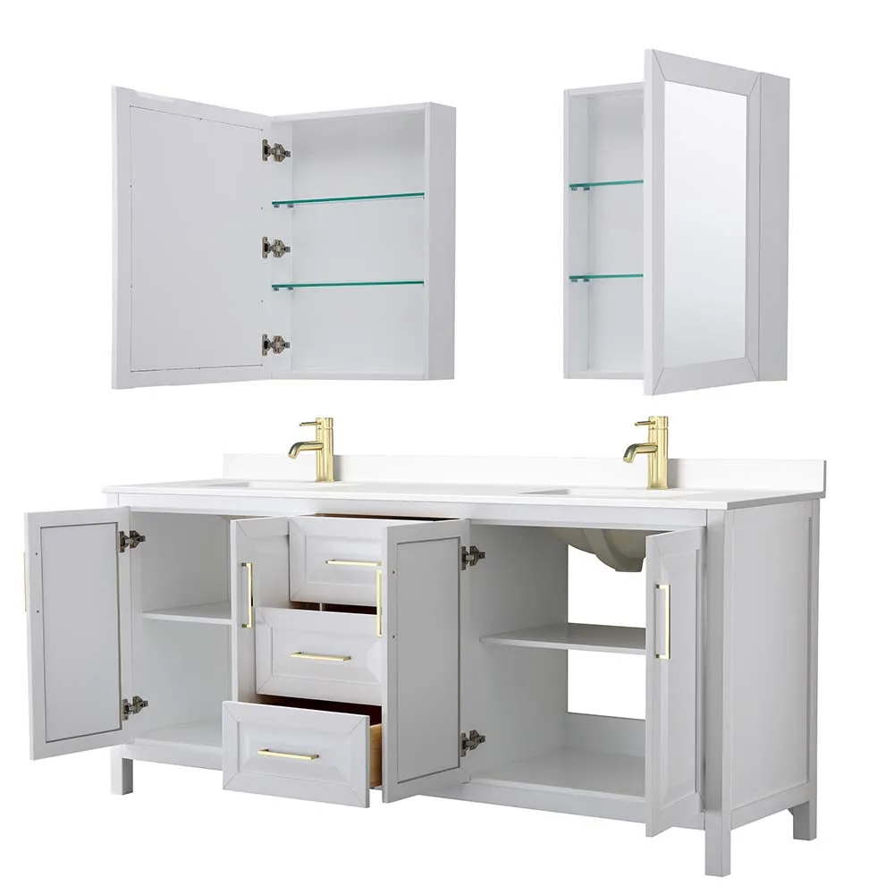 Daria 80 Inch Double Bathroom Vanity in White - Brushed Gold Trim
