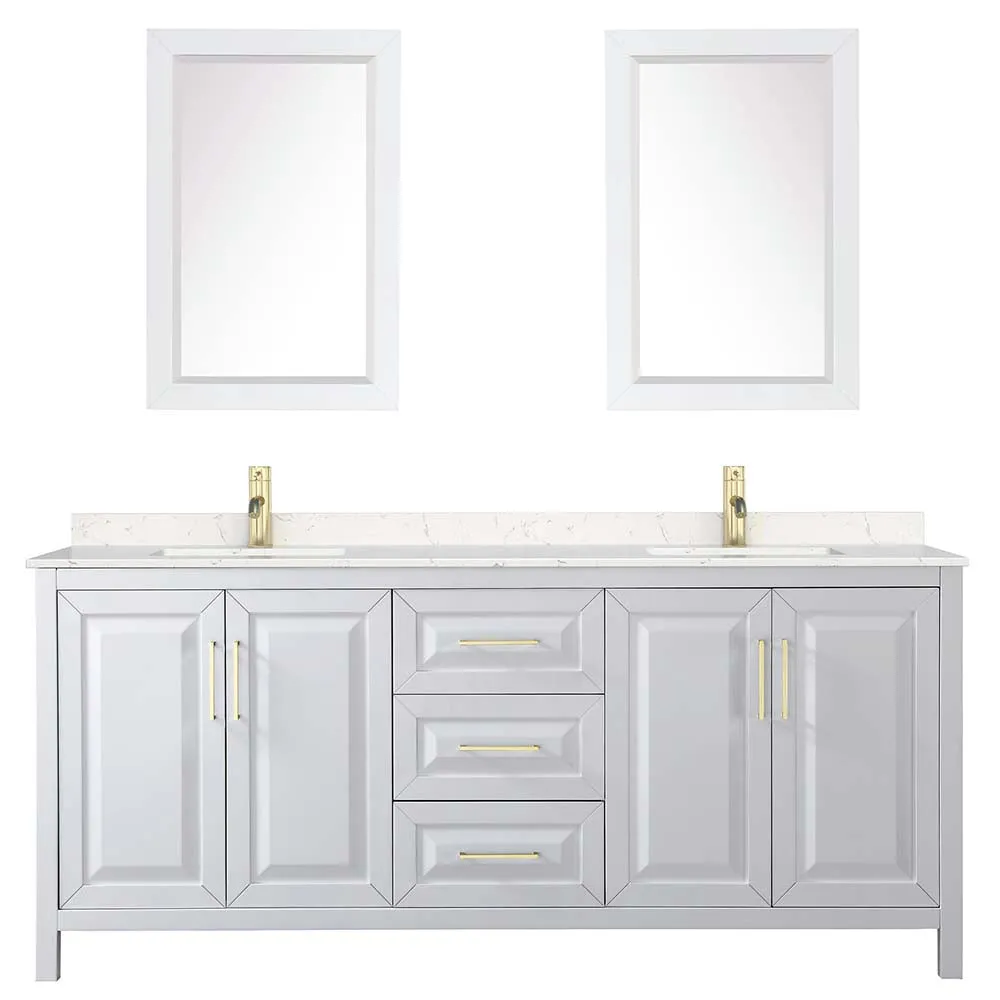 Daria 80 Inch Double Bathroom Vanity in White - Brushed Gold Trim