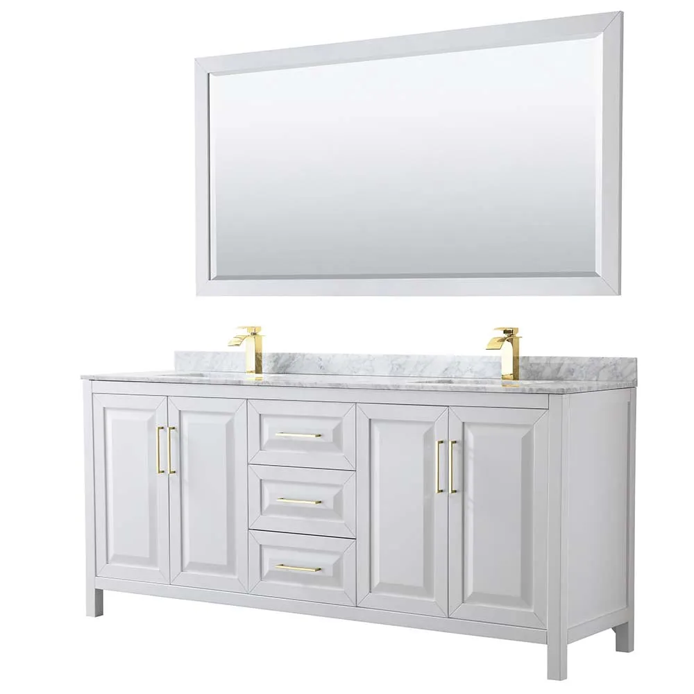 Daria 80 Inch Double Bathroom Vanity in White - Brushed Gold Trim