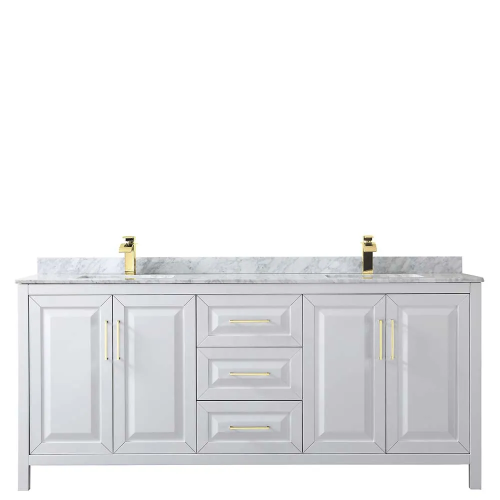 Daria 80 Inch Double Bathroom Vanity in White - Brushed Gold Trim