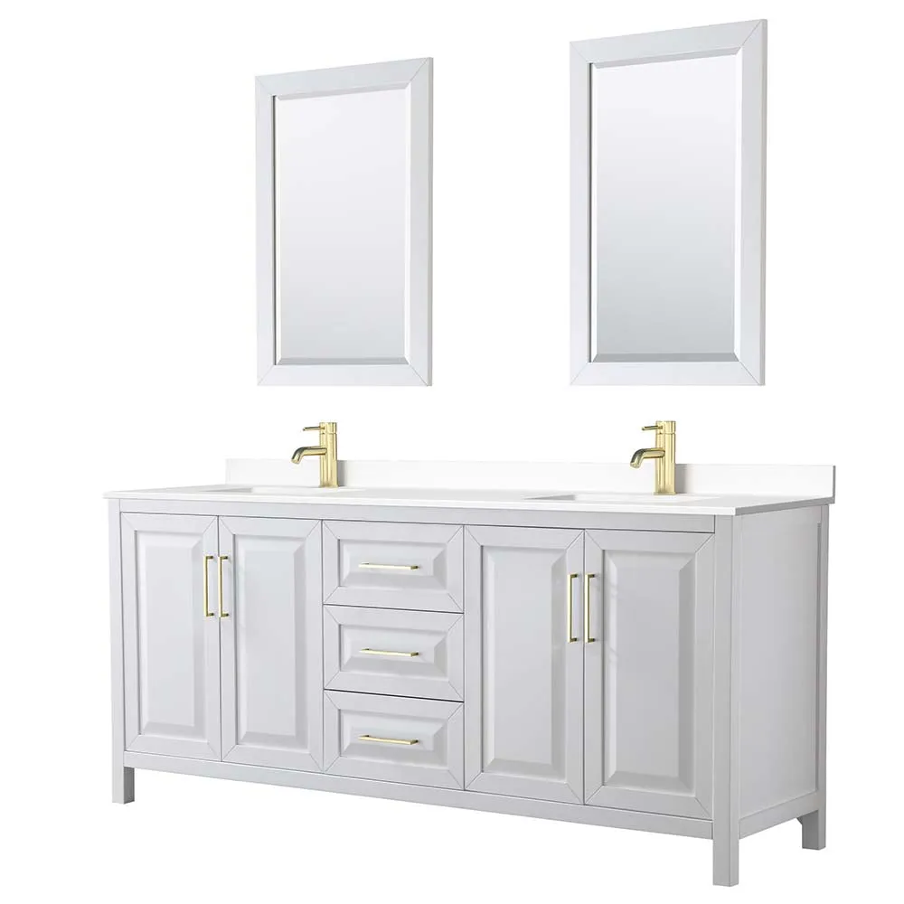 Daria 80 Inch Double Bathroom Vanity in White - Brushed Gold Trim