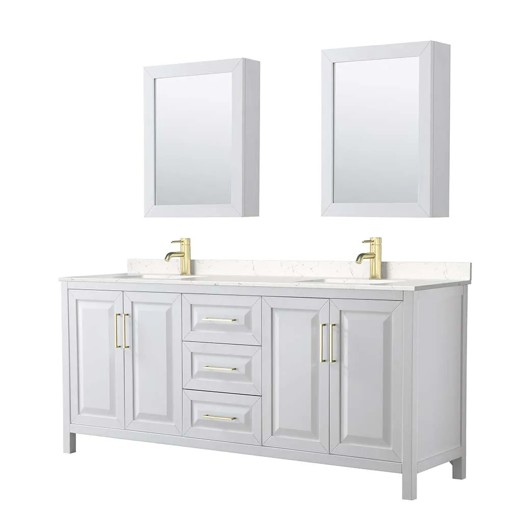 Daria 80 Inch Double Bathroom Vanity in White - Brushed Gold Trim