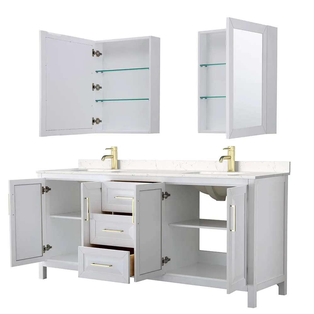 Daria 80 Inch Double Bathroom Vanity in White - Brushed Gold Trim
